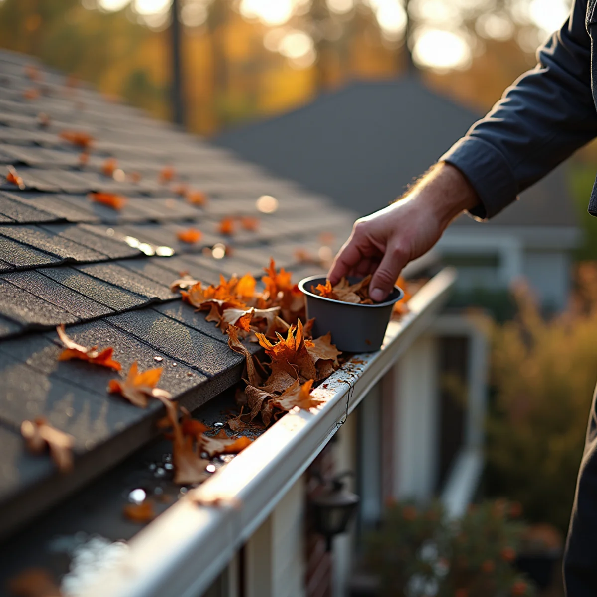 Gutter filled with autumn leaves at a North Georgia home