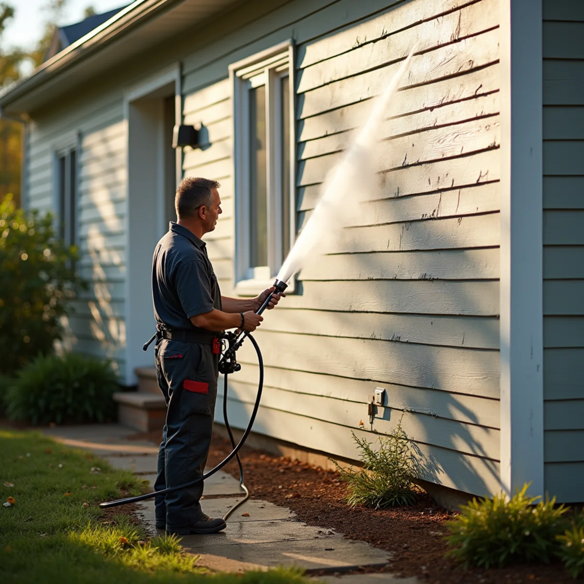 North Georgia home exterior showing early algae growth on shaded siding