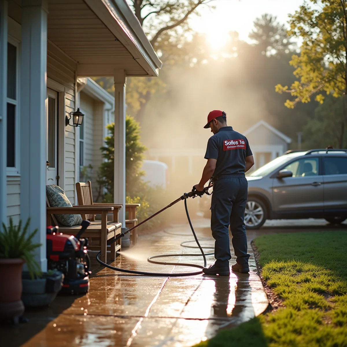 Homeowner preparation: closed windows, cleared patio, and accessible spigot