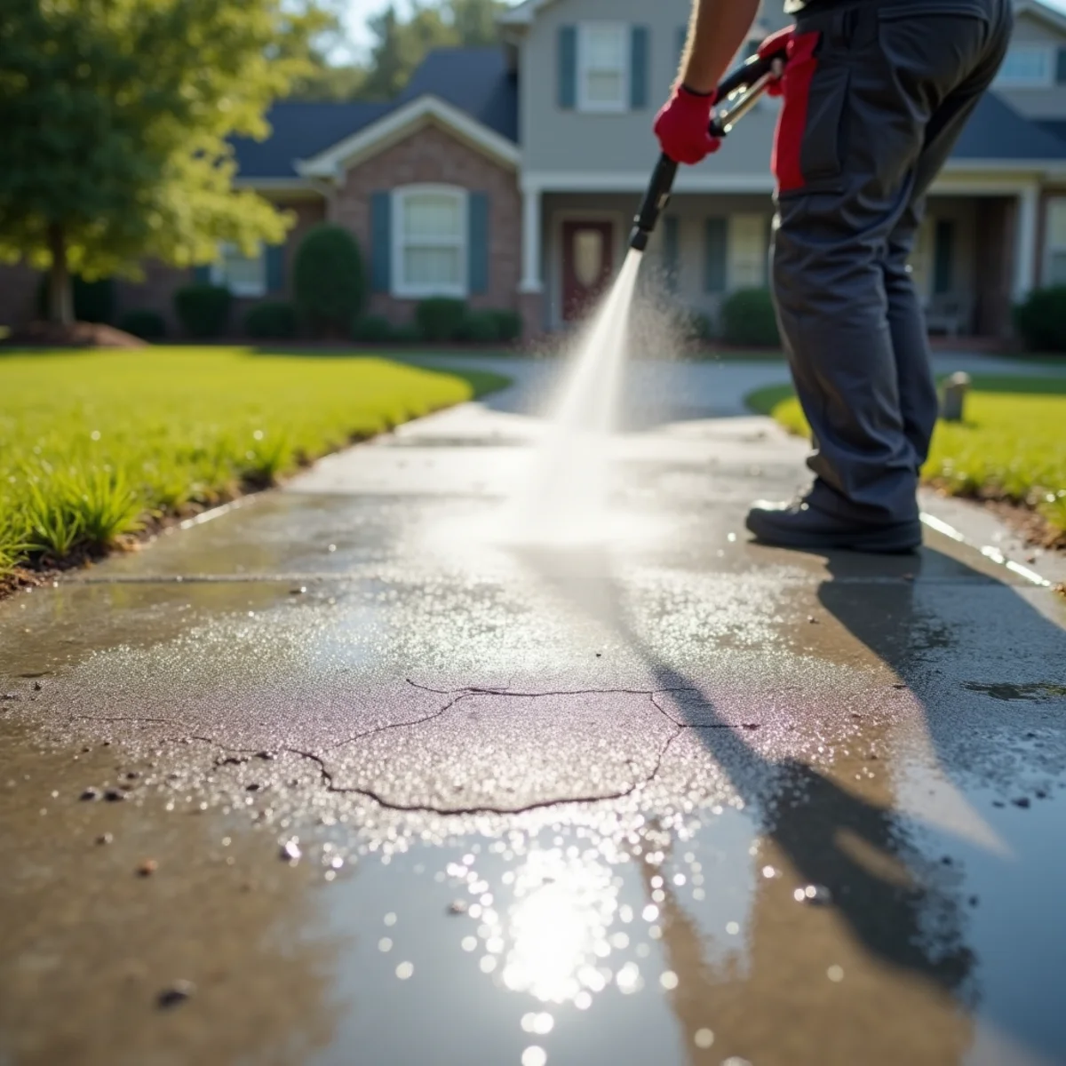 Close-up of concrete surface texture during controlled surface cleaning