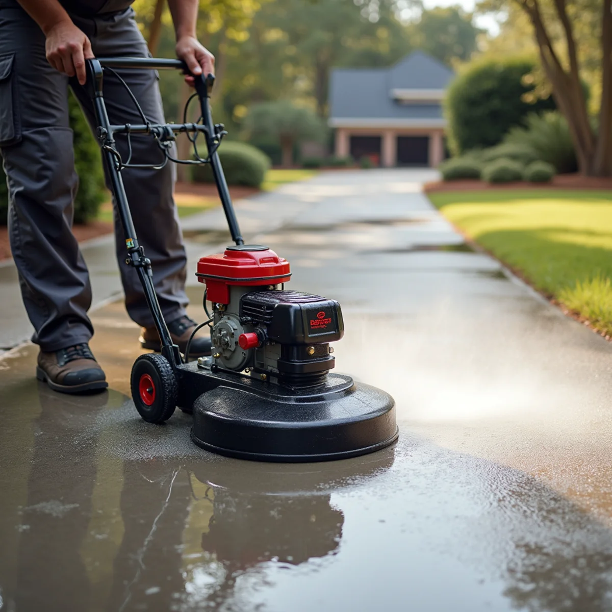 Rotary surface cleaner producing an even finish on concrete flatwork