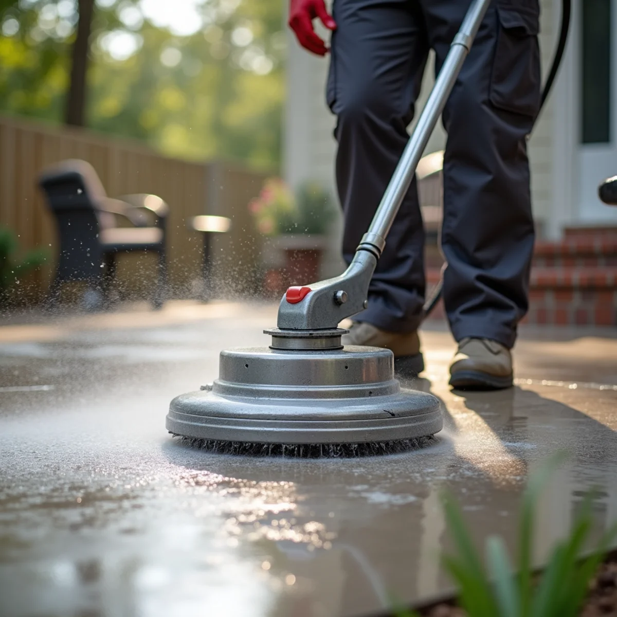 Surface cleaner producing an even, stripe-free finish across a concrete patio