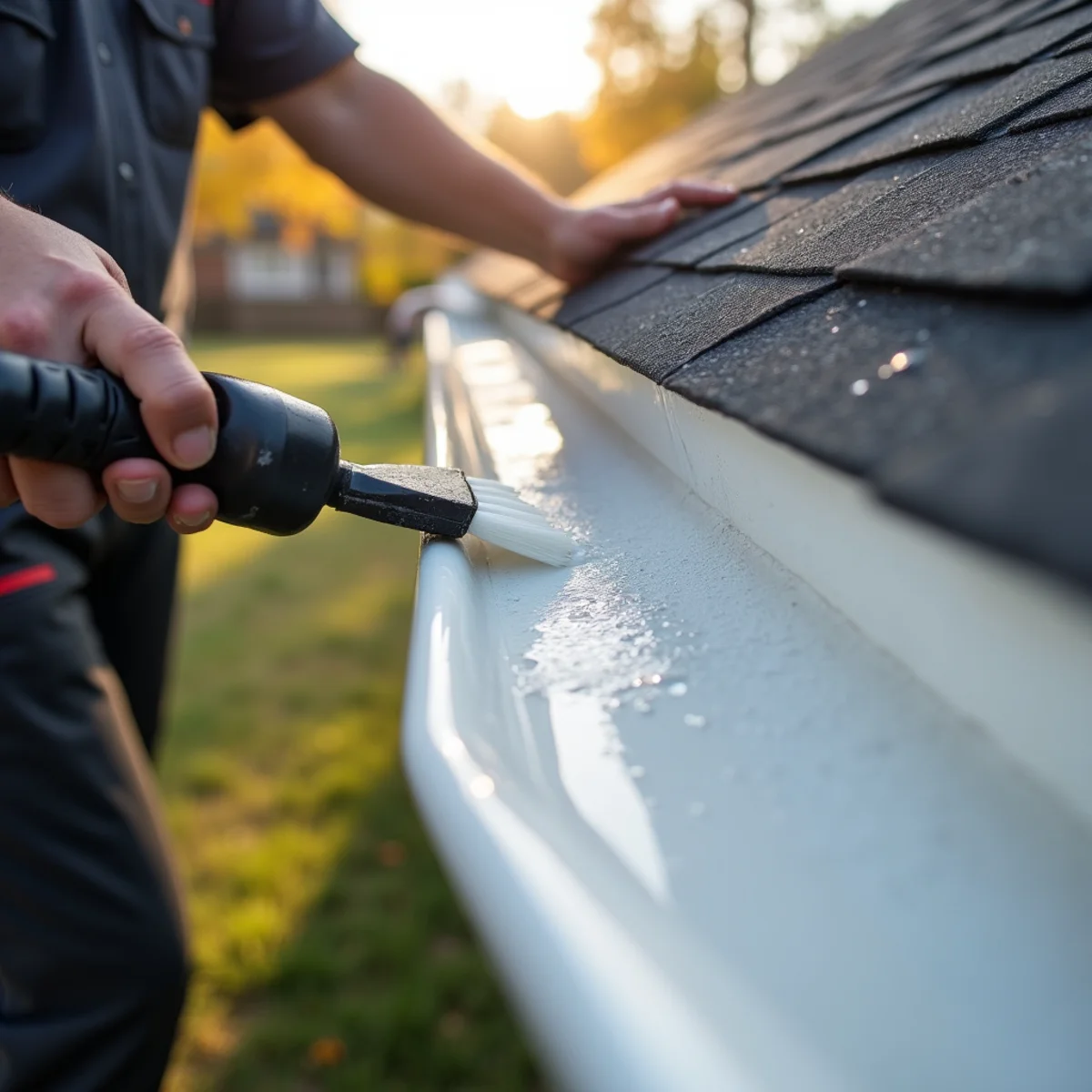 White gutters with black tiger stripes being restored by gutter brightening