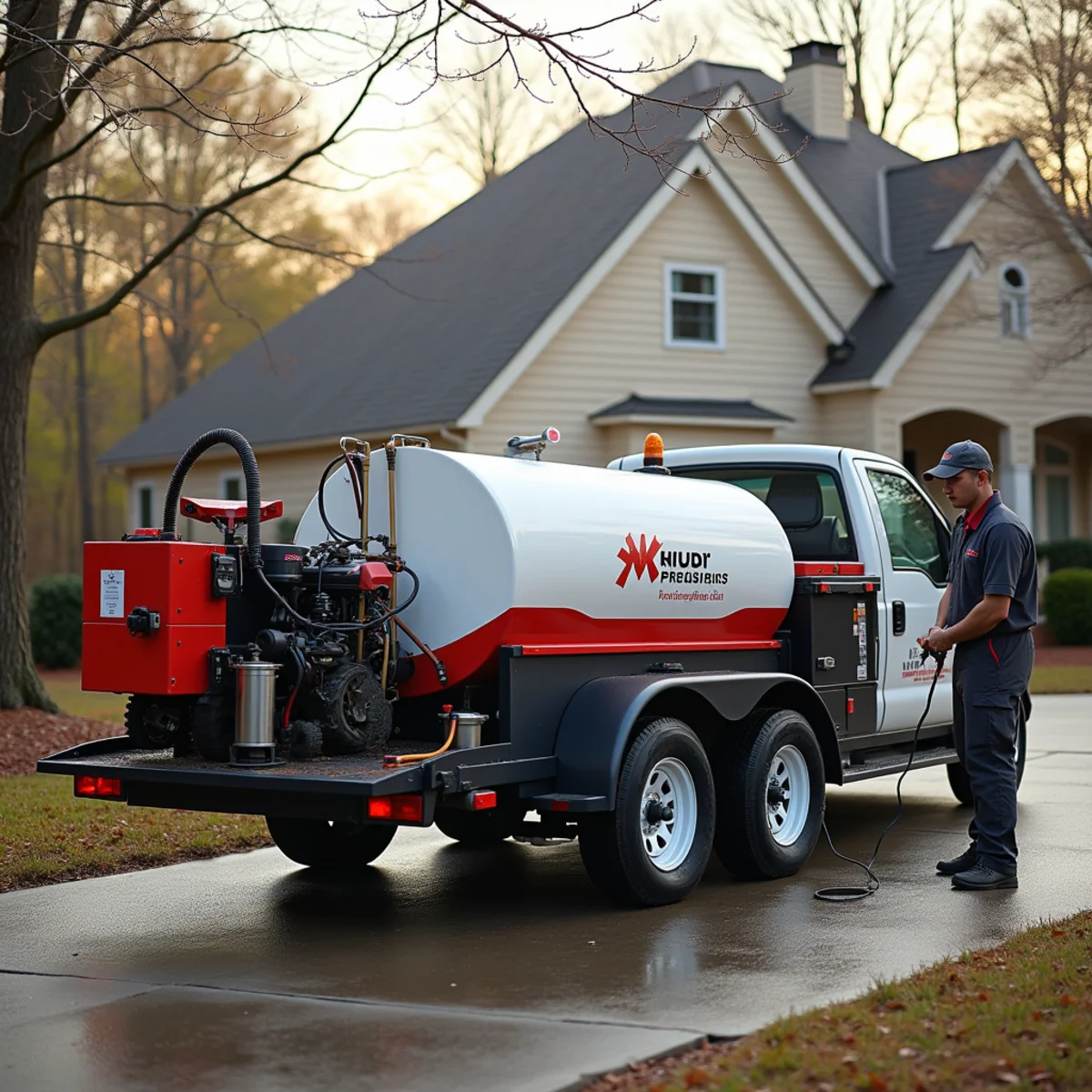 Clean, organized pressure-washing trailer and equipment staged at a North Georgia home